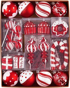 Christmas Ball Ornaments Set, 80Ct Candy Cane Red and White Shatterproof Christm - Picture 1 of 6