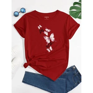 New SHEIN EZwear butterfly print T-shirt in red - Size Small - Picture 1 of 6