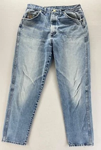 Mens Wrangler Authentic Blue Jeans Size 34 Medium Wash Distressed Y2K Retro WORN - Picture 1 of 21