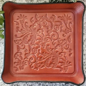 florales Leder Diener Tablett, Premium 8 Unzen braunes Leder, geprägtes Muster - Bild 1 von 6
