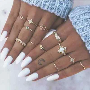 Set Anello Midi 13 Pezzi Principessa Celeste Dorata - Foto 1 di 8