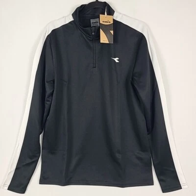 NUEVO CON ETIQUETAS Diadora Para hombres Negro Blanco 1/4 Cremallera Fútbol Pista Chaqueta Bolsillos Talla M Precio de venta sugerido por el fabricante $70 Foto 1 de 4