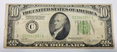 1928 B $10 FRN Ten Dollar Federal Reserve REDEEMABLE IN GOLD Philadelphia *J765 - Image 1 of 2