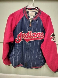 Vtg MLB Cleveland Indians Baseball Jacket Pinstripe Chief Wahoo Major League L - Picture 1 of 16