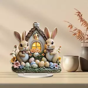 Acrylic Bunny Table Decoration Flat Sign Easter Decor - Picture 1 of 6