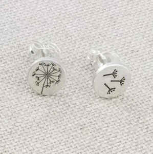 Silver Make A Wish Dandelion Flower Circle Studs - Picture 1 of 3