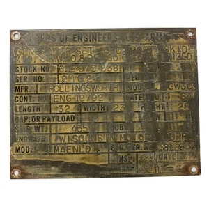 VINTAGE 1964 CORPS OF AMERICAN ENGINEERS INSPECTION BRASS PLATE WISCONSIN MOTOR - Picture 1 of 4