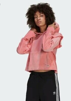 Adidas Originals Womens Velour Hoodie Pullover Sweatshirt Fleece Rose GN3051 • 75€