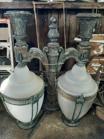 1940 Art Deco Cast Iron Lamp Post And Glass Cover