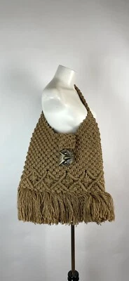 Bolso Burning Man Rave Retro Boho Macramé Crochet con Cierre de Búho + Flecos Grande Foto 1 de 4