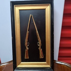 Shotgun wall art brass and metal with wooden frame 18 X 8 - Picture 1 of 7