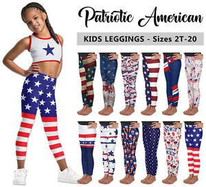 Kids Patriotic Leggings #1 Baby Girls Boys Teens USA American Flag Stars Stripes - Picture 1 of 29