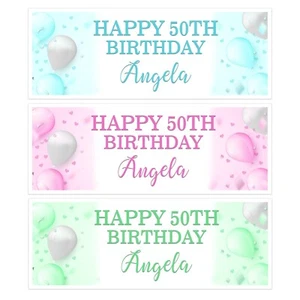 PERSONALISED BIRTHDAY BANNER PARTY WALL DECORATION PASTEL NAME  ANY AGE  - Picture 1 of 14
