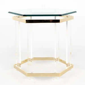 Charles Hollis Jones Brass and Lucite Octagonal Side Table - Picture 1 of 9