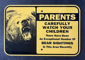 Yellow Grizzly Bear Forest Wildlife Warning Sightings Camping Sign - 18" x 12" - Picture 1 of 7