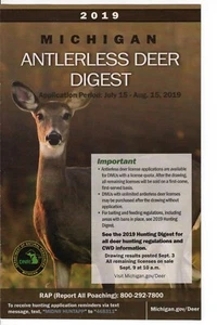 2019 MICHIGAN DNR ANTLERLESS DEER GUIDE DIGEST HUNTER LICENSE - MI-DEER-PATCH - Picture 1 of 1