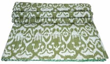 Handmade Ikat Kantha Embroidery Twin/Single Blanket Throw Indian Bedspread