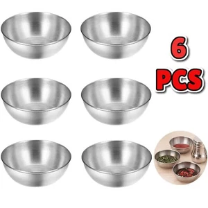 6PC Stainless Steel Sauce Dishes - Condiment Dip Bowls for Sushi, Soy, Seasoning - Picture 1 of 7