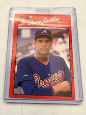 1990 Donruss #704 Dave Justice RC Atlanta Braves Rookie Card Error on sleeve Red