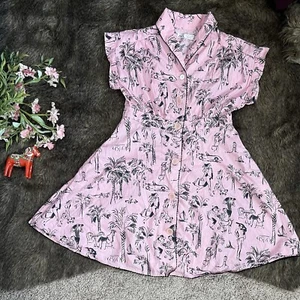 Zara Pink Black Miami LA Scene Retro Pinup Style Poplin Dress 10 Years See Dets. - Picture 1 of 10