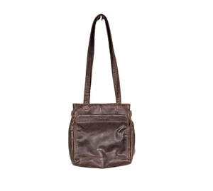 Nine West Women's Brown Leather Small Shoulder Bag Wt Charm Zip Button Pockets - Picture 1 of 14