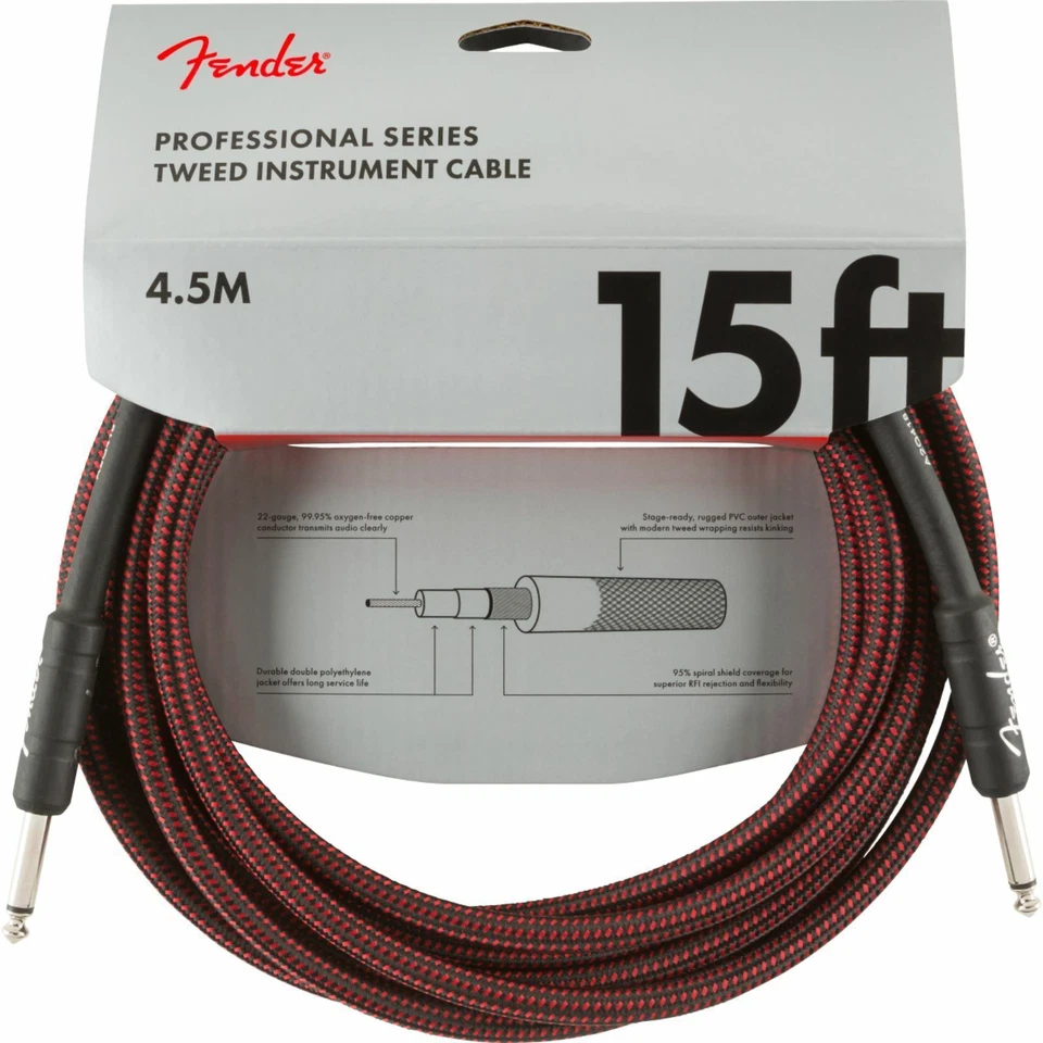 Fender Pro Series Instrument Cable 15 Feet Straight Red Tweed