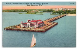 Million Dollar Freizeit Pier und Boot in St. Petersburg Florida um 1940 Postkarte - Bild 1 von 2