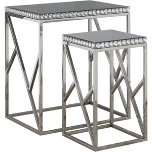 Coaster Betsy 2-Piece Mirror Top Metal Frame Nesting Table in Silver - Picture 1 of 2