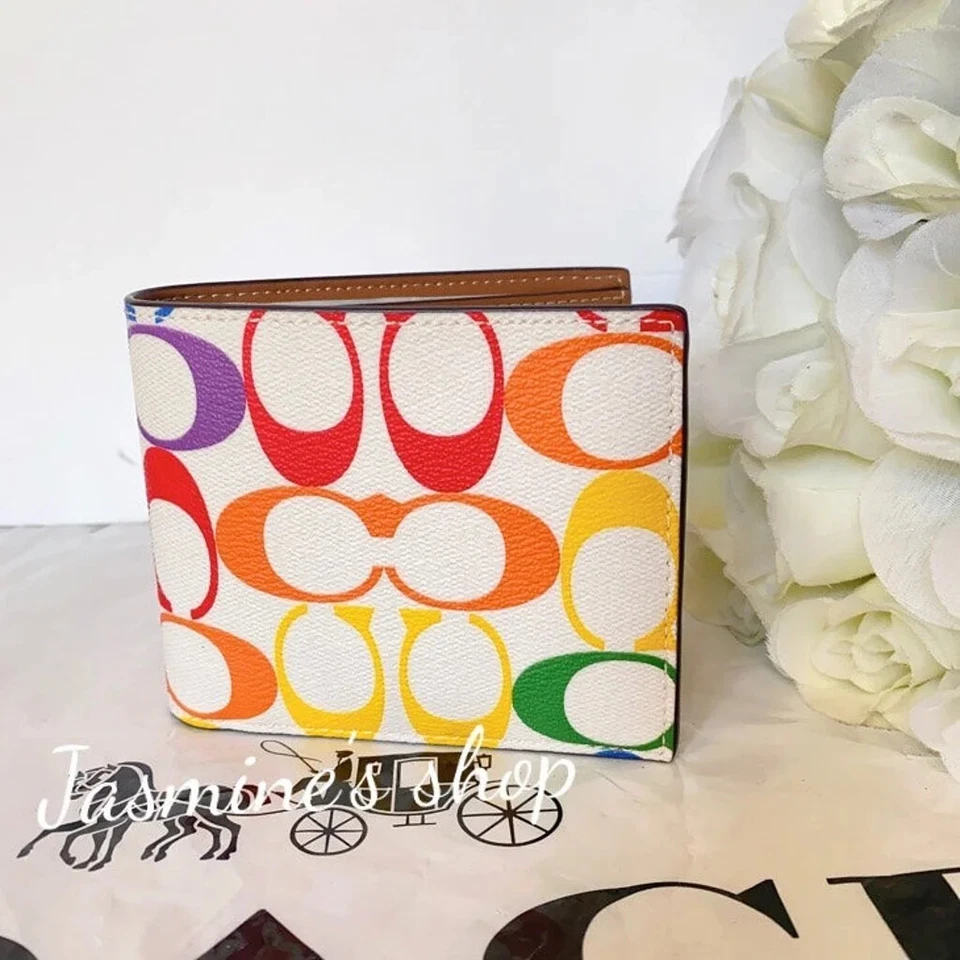 NWT Coach 3 In 1 Wallet In Rainbow Signature Canvas C9863 Chalk/Khaki multi - Image 1 of 1