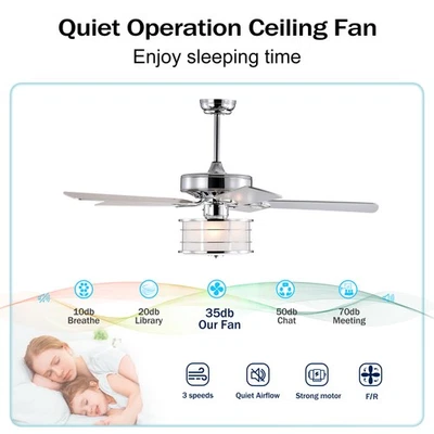 3-Light Chrome Drum Shade LED Ceiling Fan Remote, Traditional Farmhouse Rustic I - Image 1 of 4