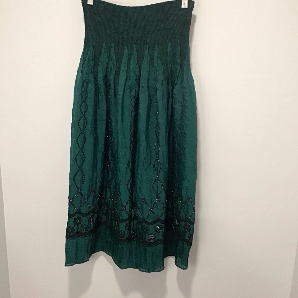 Falda Lapis Anthropologie Fairycore verde oscuro con detalle de encaje de lentejuelas OSFM NUEVA SIN ETIQUETAS Foto 1 de 4