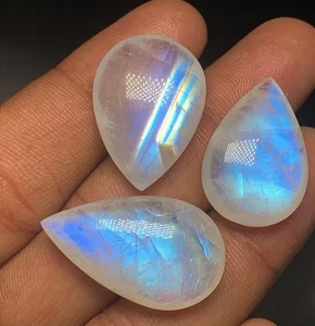 AAAA Quality Rainbow Moonstone Blue Fire Pear Briolette Side Drill 18x25-18x30MM - Picture 1 of 20