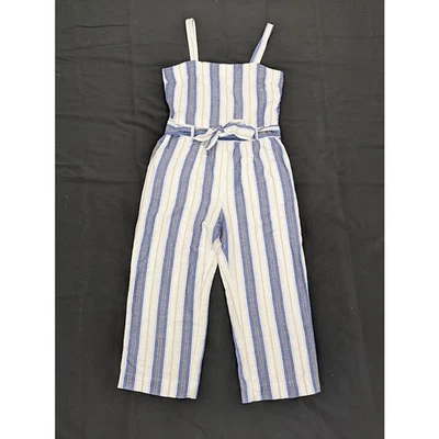 Nuevo con etiquetas Mono Loft Mujer Talla 10 Mezcla de Lino Azul Rayas Cuello Cuadrado con Cinturón Foto 1 de 4