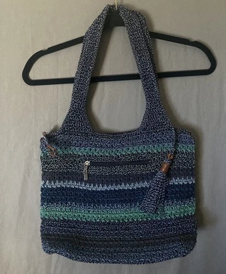 Bolso de Mano The Sak Crocheted Azul Multi Hombro Bolsillos con Cremallera Foto 1 de 4