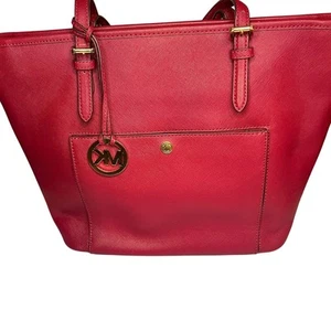Michael Kors Red Jet Set Large Top Zip Tote Saffiano Leather w/ Dustbag - Picture 1 of 13