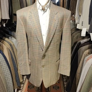 Vintage Mens 46L DAKS Tweed Gun Plaid Summer Check Suit Jacket Blazer Wool - Picture 1 of 14