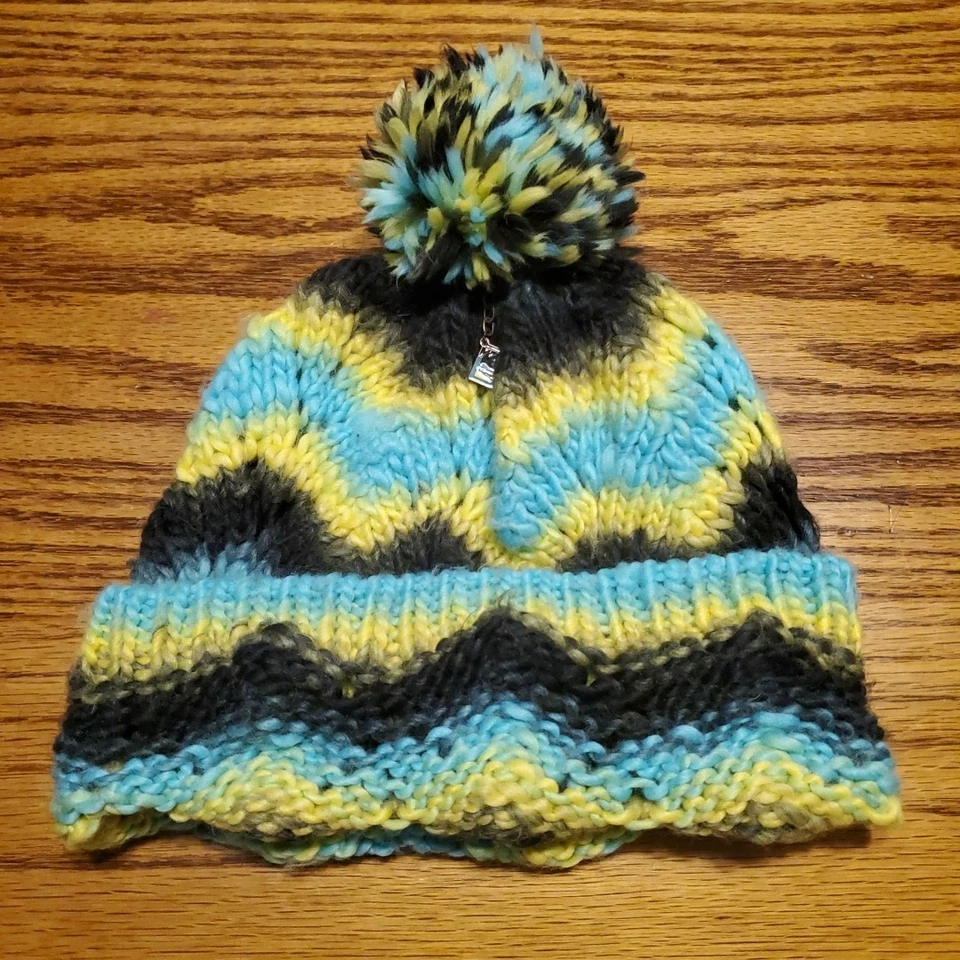 Burton Sombrero Tejido Mujer Nieve Invierno Gorro Pom Pom Azul Amarillo Negro” Foto 1 de 4
