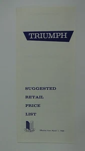 1960 Triumph Suggested Retail Price List Sheet #737-6 - Picture 1 of 4