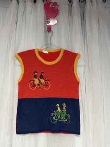 Sears Growing Girl Knit Top Girls Large 14 Colorblock Bicycle Graphic VTG - Picture 1 of 8