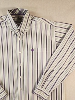 Camisa ajustada con botones para hombre a rayas púrpura vestido bolsillo mediano M puño abatible Foto 1 de 4