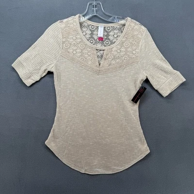 No Boundaries Blouse Top Womens L 11/13 Juniors Cream Lace Yoke Round Hem NWT - Image 1 of 4