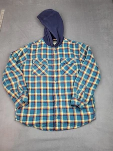 LL Bean Fleeece Lined Flannel Shirt Kids L 14 16 Blue Plaid Hoodie Warm Outdoor - Picture 1 of 7