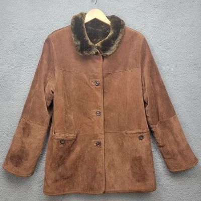 WINLIT 100% Leather Faux Fur Reversible Brown Jacket Coat Women's Size M VTG - Image 1 of 4