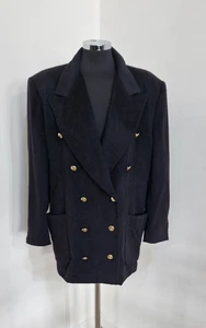 Escada cashmere blazer size 44 UK 18 double breasted black gold buttons lined - Picture 1 of 14