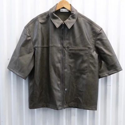 ZARA Men's Faux Leather Oversize Short Sleeve Zip Shirt Jacket Size Medium - Image 1 of 4