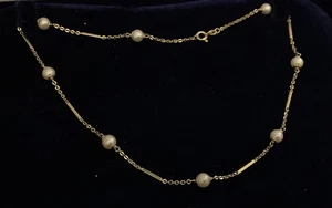 "Collar Estate de eslabones de cable y barra de 15"" de oro amarillo macizo de 14K con 8 perlas blancas de 5,7 mm" - Imagen 1 de 7