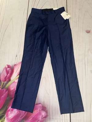 Nuevo Pantalones de Vestir Calvin Klein Niños Talla 14 Reg Frente Plano Calce Ajustado Azul Foto 1 de 4