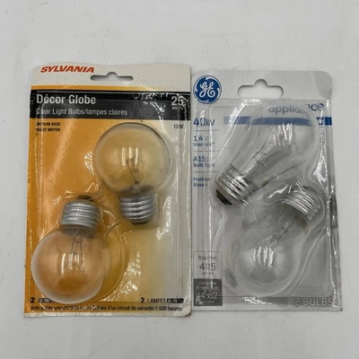 NEW!! Set of 2 GE Sylvania Light Bulbs - 25w G16 1/2 2 Pack - 40w A15 2 Pack - Image 1 of 4