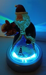 Santa with Bells 5" Resin Figure with Color Changing Lighted Pedestal - Picture 1 of 5