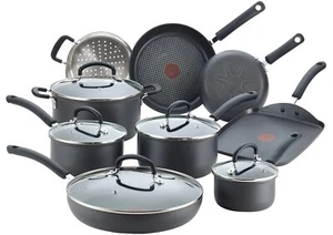 T-fal 14 pc Cookware Set Hard Anodized Nonstick Thermo-Spot Fry Pans Dutch Oven - Picture 1 of 12